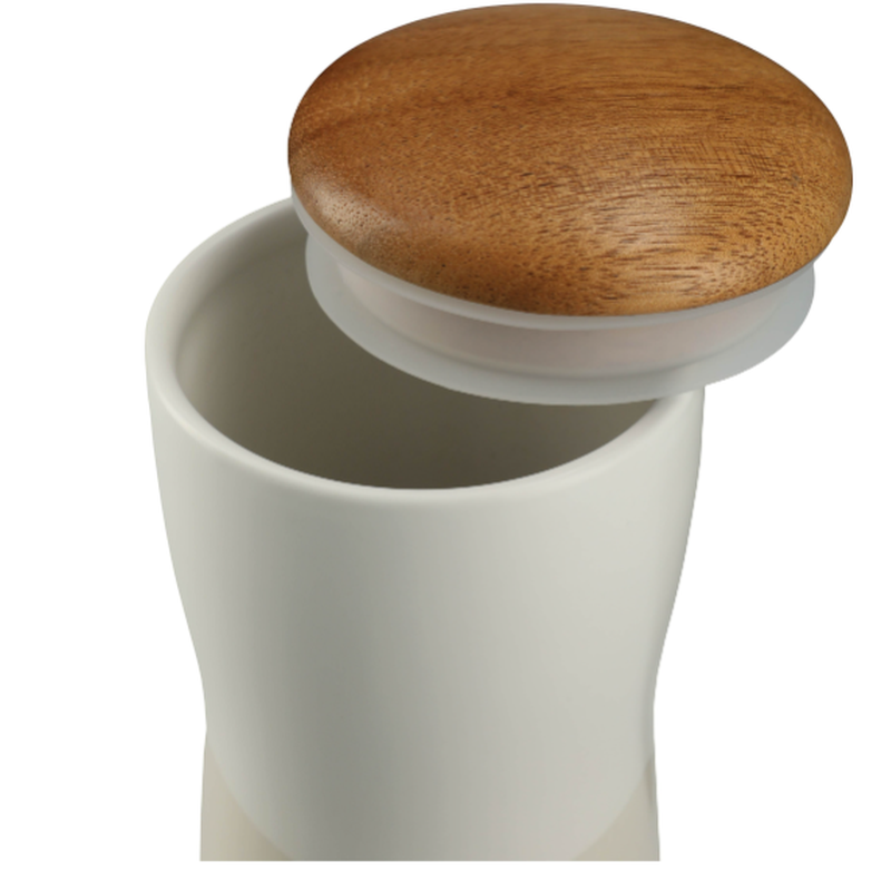 STRAYER Reno Double Wall Ceramic Tumbler w/Wood Lid 10oz - White