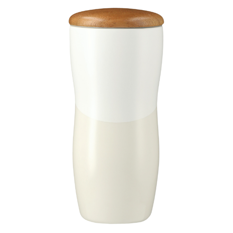 STRAYER Reno Double Wall Ceramic Tumbler w/Wood Lid 10oz - White