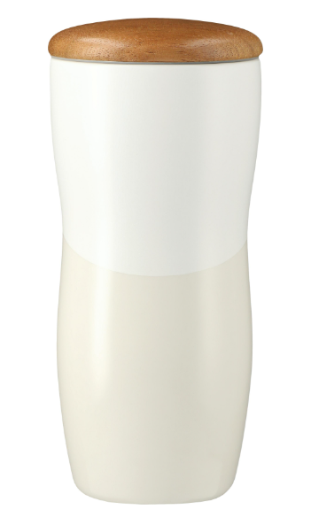 STRAYER Reno Double Wall Ceramic Tumbler w/Wood Lid 10oz - White