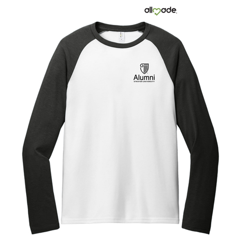STRAYER ALUMNI Allmade® Unisex Tri-Blend Long Sleeve Colorblock Raglan (3.5" Logo) - Space Black/Bright White