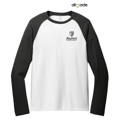 STRAYER ALUMNI Allmade® Unisex Tri-Blend Long Sleeve Colorblock Raglan (3.5" Logo) - Space Black/Bright White