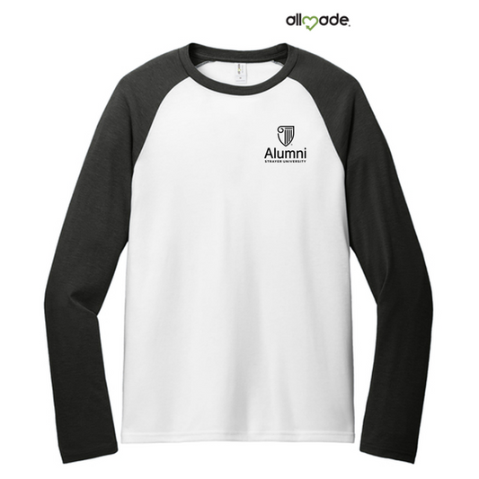 STRAYER ALUMNI Allmade® Unisex Tri-Blend Long Sleeve Colorblock Raglan (3.5" Logo) - Space Black/Bright White
