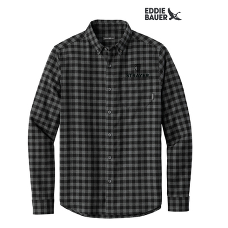 STRAYER - Eddie Bauer® Long Sleeve Favorite Flannel Plaid Shirt - Deep Black Mini Buffalo