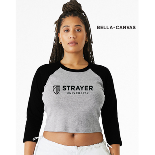 NEW Strayer BELLA+CANVAS® Women’s Micro Rib 3/4 Raglan Baby Tee - Athletic Heather/Black