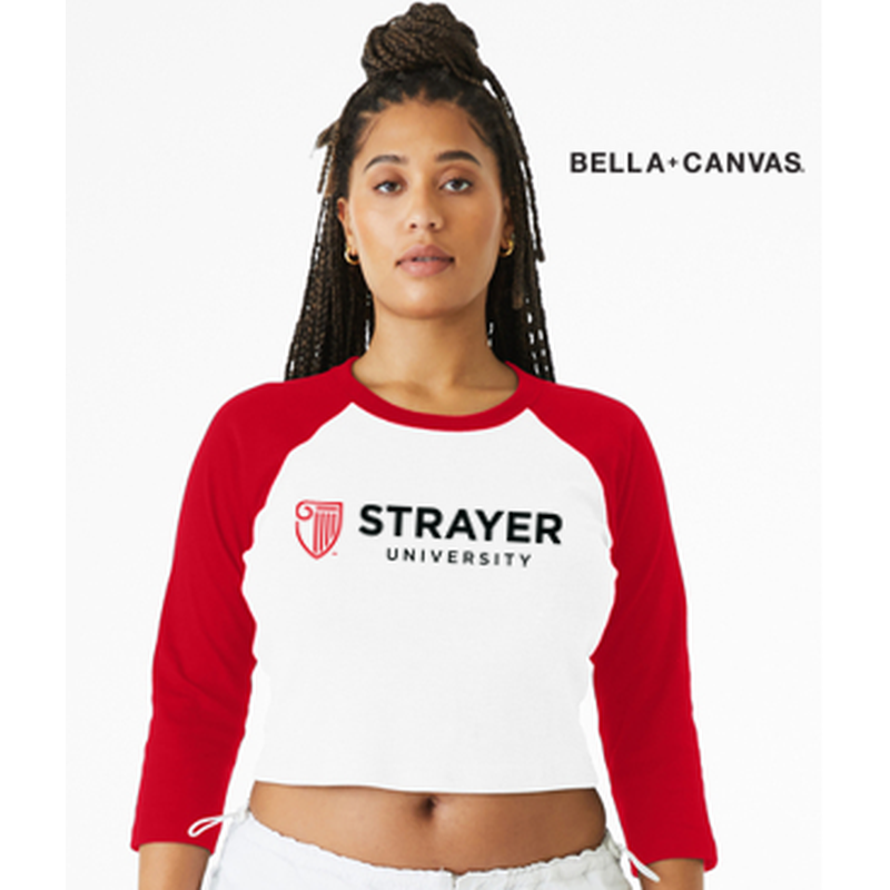 NEW Strayer BELLA+CANVAS® Women’s Micro Rib 3/4 Raglan Baby Tee - White/Red