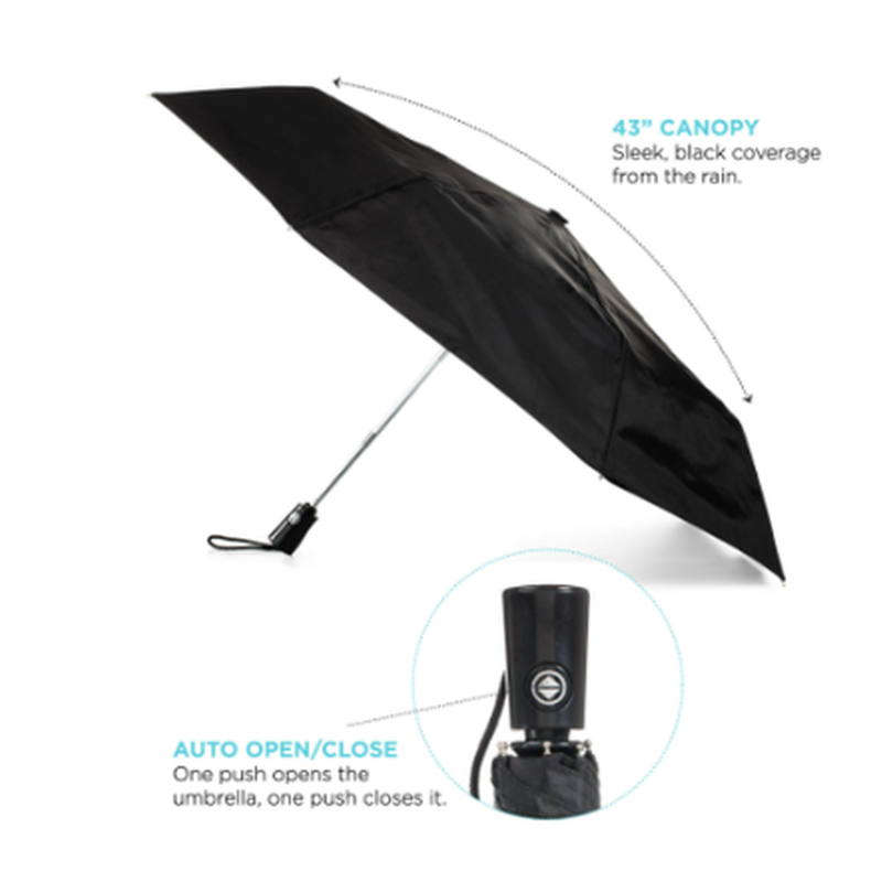JWMI 44" totes® 3 Section Auto Open/Close Umbrella - Black