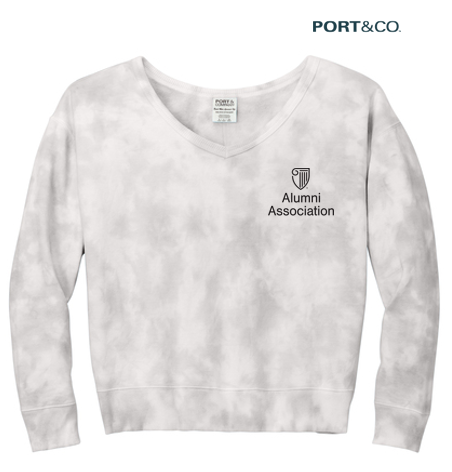 STRAYER ALUMNI Port & Company® Women's Beach Wash® Cloud Tie-Dye V-Neck Sweatshirt (4-in logo) - Dove Grey