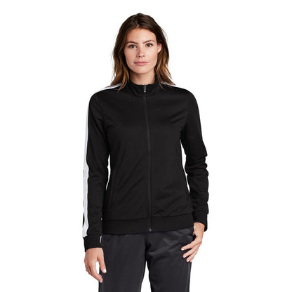 NEW STRAYER Sport-Tek ® Ladies Tricot Track Jacket-Black/White