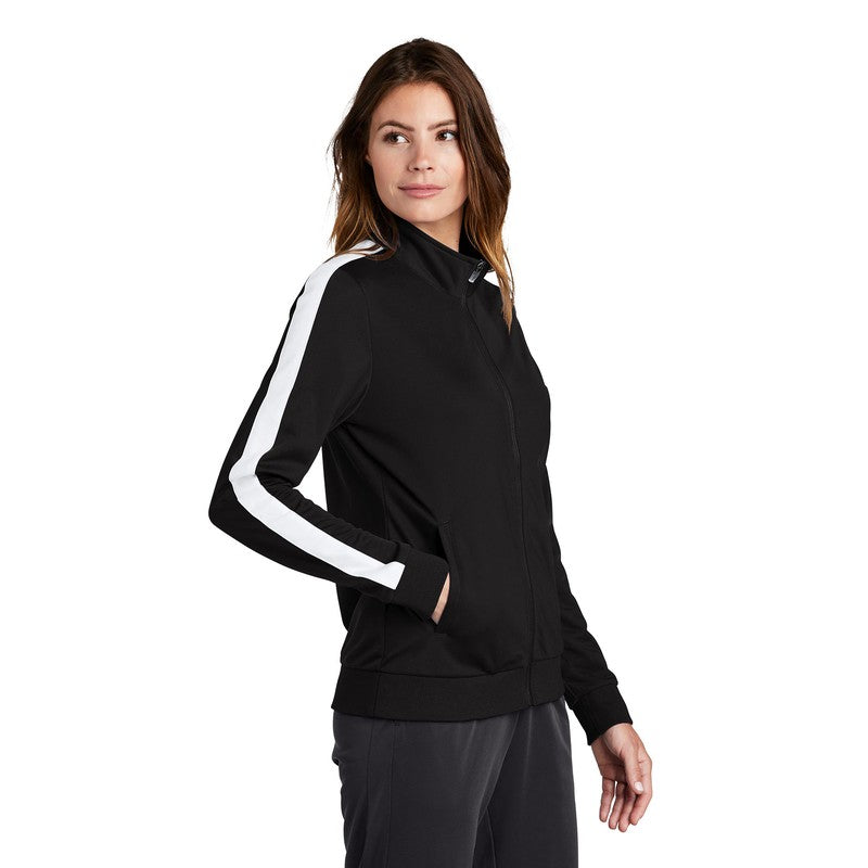 NEW STRAYER Sport-Tek ® Ladies Tricot Track Jacket-Black/White
