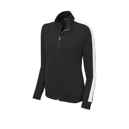 NEW STRAYER Sport-Tek ® Ladies Tricot Track Jacket-Black/White