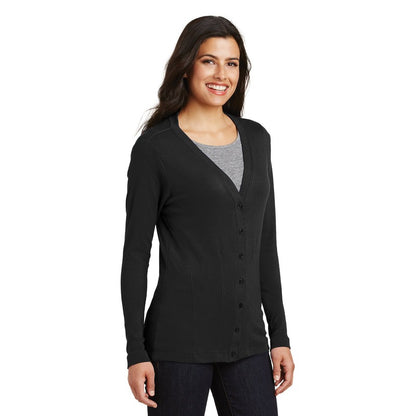 NEW STRAYER Port Authority® Ladies Modern Stretch Cotton Cardigan-Black