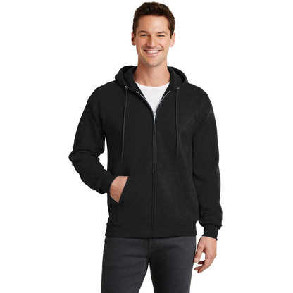 NEW STRAYER Port & Company® Core Fleece Full-Zip Hooded Sweatshirt-Black