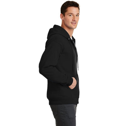 NEW STRAYER Port & Company® Core Fleece Full-Zip Hooded Sweatshirt-Black