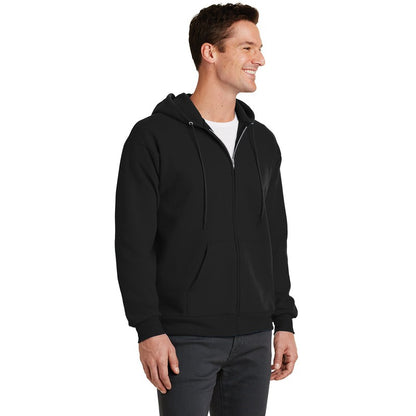 NEW STRAYER Port & Company® Core Fleece Full-Zip Hooded Sweatshirt-Black