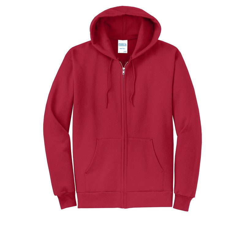 NEW STRAYER Port & Company® Core Fleece Full-Zip Hooded Sweatshirt-RED