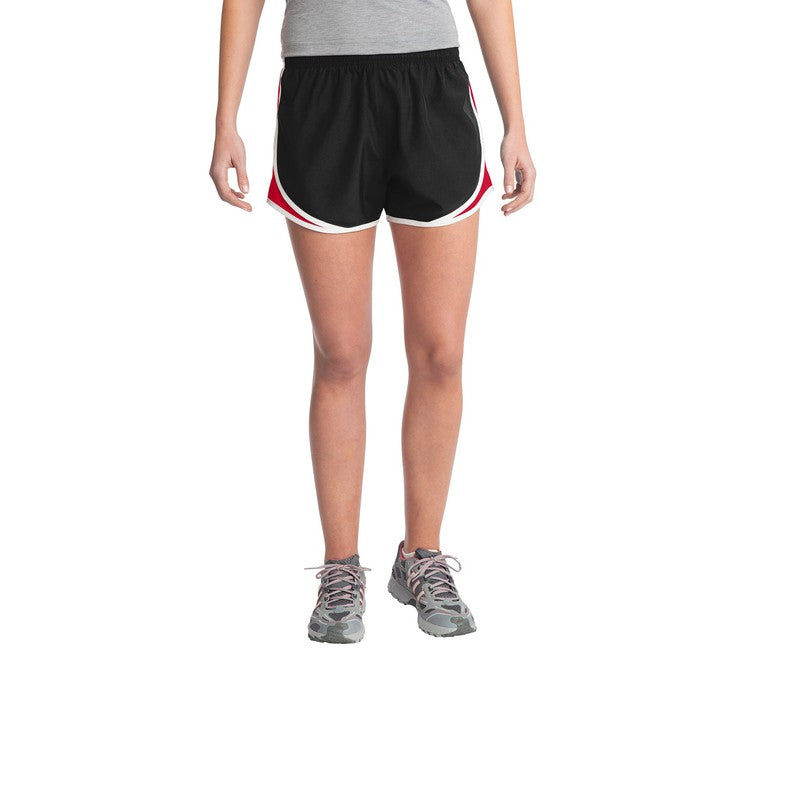 STRAYER Sport-Tek® Ladies Cadence Short-BLACK/RED