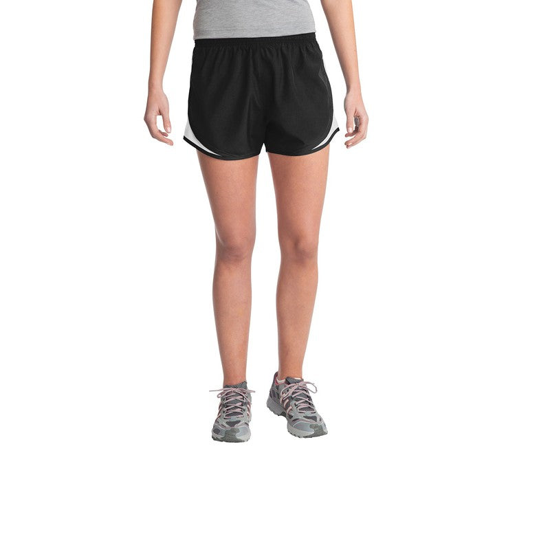 STRAYER Sport-Tek® Ladies Cadence Short-BLACK/WHITE