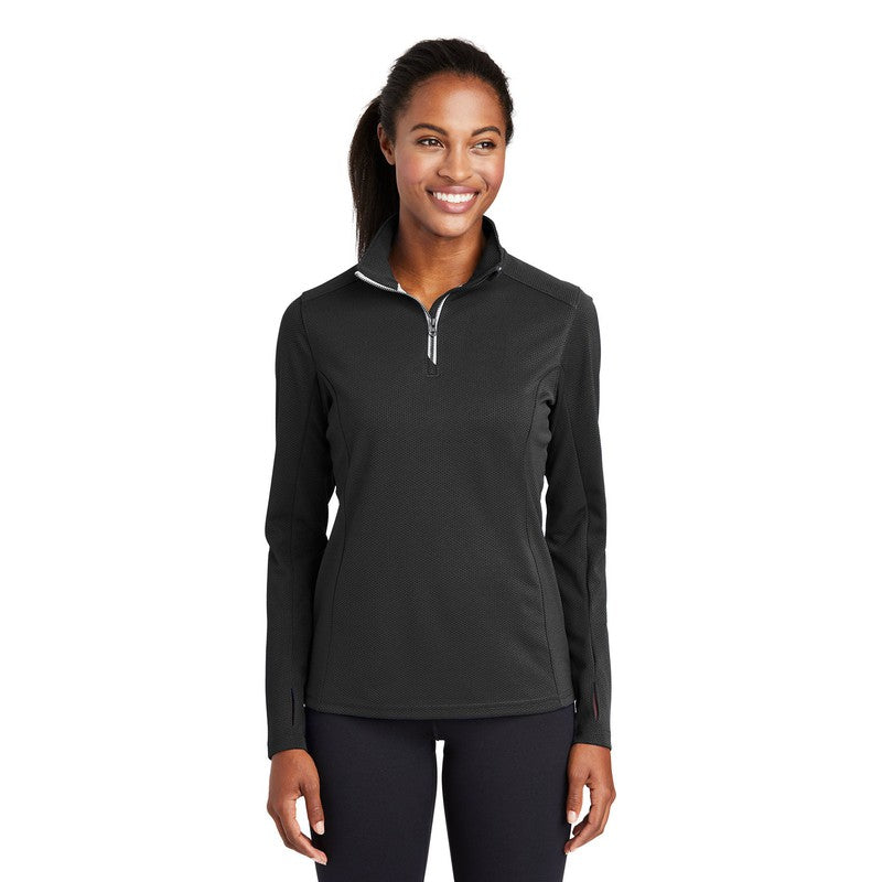 STRAYER Sport-Tek® Ladies Sport-Wick® Textured 1/4-Zip Pullover-BLACK