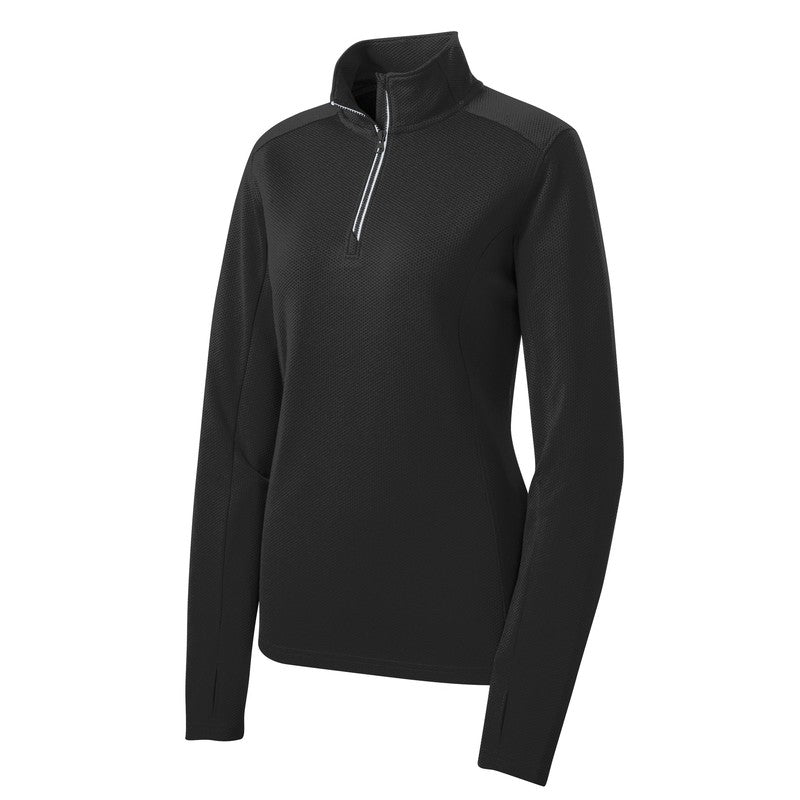 STRAYER Sport-Tek® Ladies Sport-Wick® Textured 1/4-Zip Pullover-BLACK