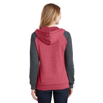 NEW STRAYER District ® Women’s Lightweight Fleece Raglan Hoodie-Heathered Red/ Heathered Charcoal