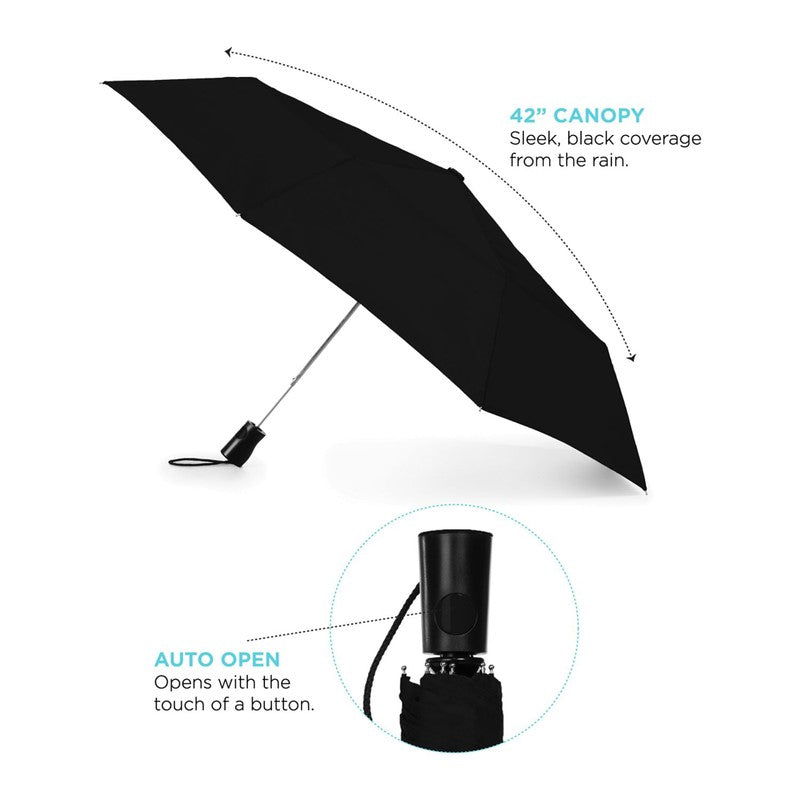 STRAYER 42" totes® 3 Section Auto Open Umbrella - BLACK