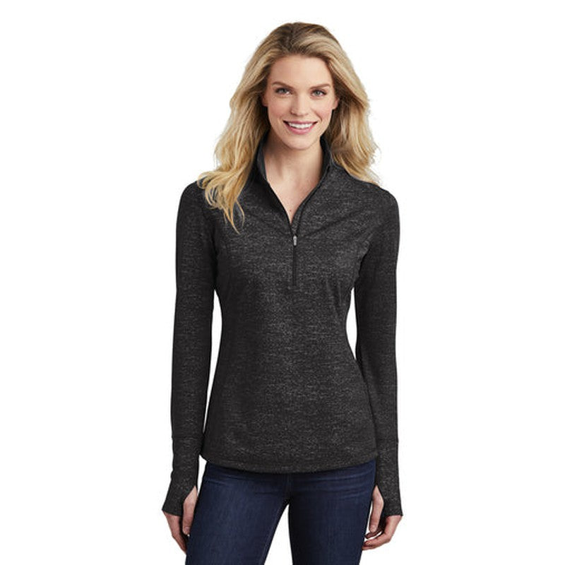 STRAYER Sport-Tek ® Ladies Sport-Wick ® Stretch Reflective Heather 1/2-Zip Pullover - Black