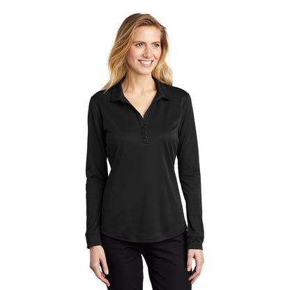 NEW STRAYER Port Authority ® Ladies Silk Touch™ Performance Long Sleeve Polo-Black