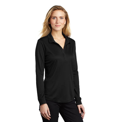 NEW STRAYER Port Authority ® Ladies Silk Touch™ Performance Long Sleeve Polo-Black