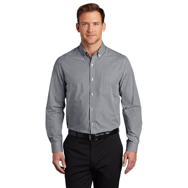 Port Authority ® Broadcloth Gingham Easy Care Shirt-Black/ White
