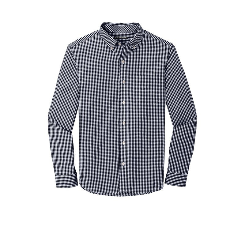Port Authority ® Broadcloth Gingham Easy Care Shirt-True Navy/ White